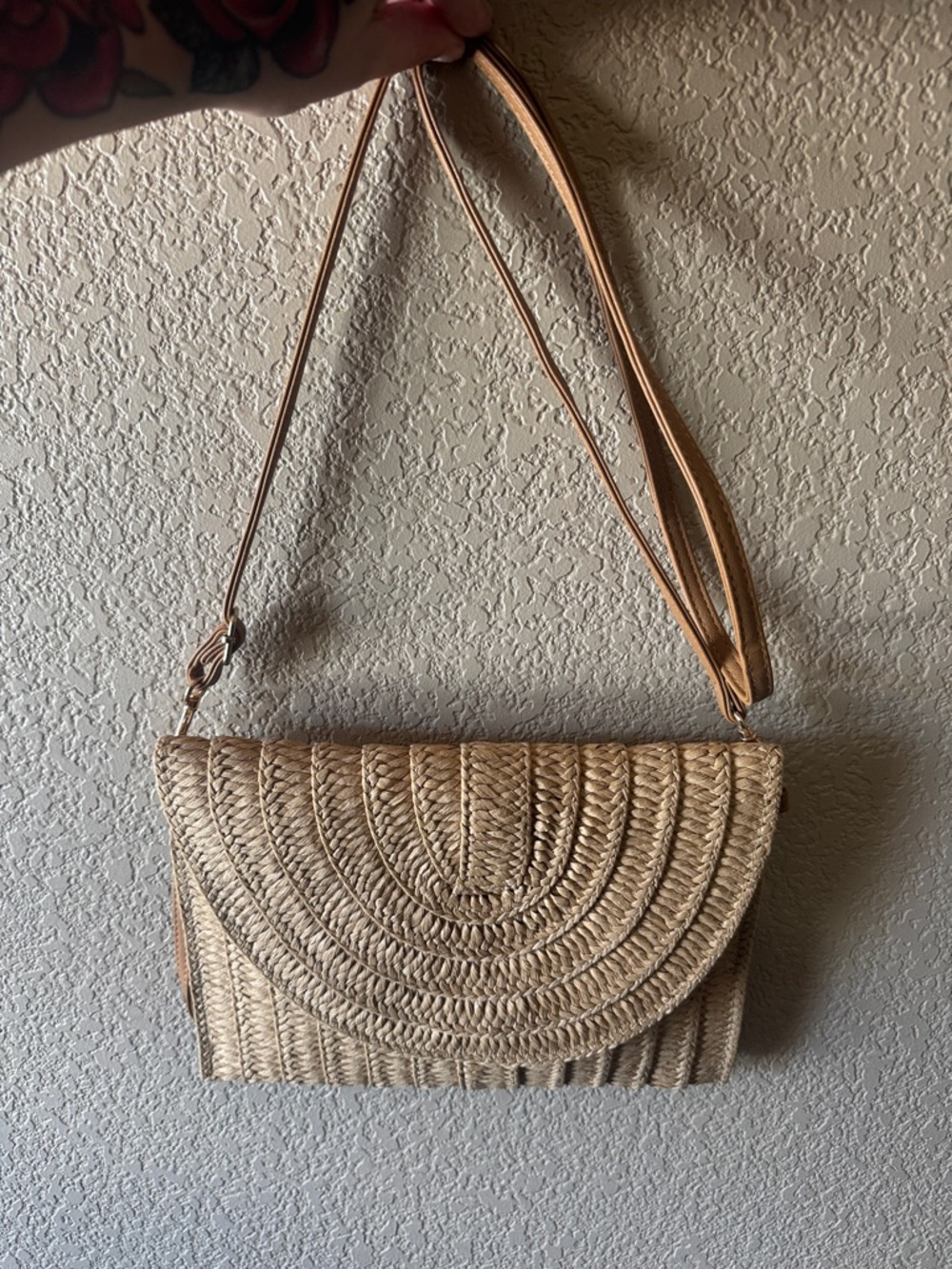 Woven Straw Crossbody Bag in Natural Tan